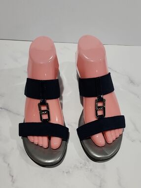 Solanz Sole Comfort Dark Blue Low Block Sandals